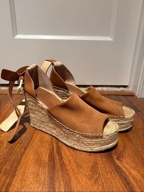 Marc Fisher Tan Suede Espadrille Wedge Sandals